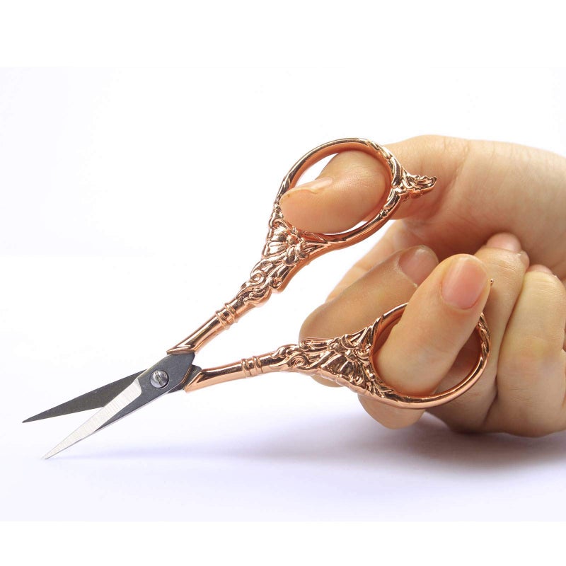 BIHRTC Vintage European Style Scissors Stainless Steel for Cross Stitch Cutting Embroidery Sewing Handcraft Craft Art Work DIY Tool(Rose Gold) - Image 3